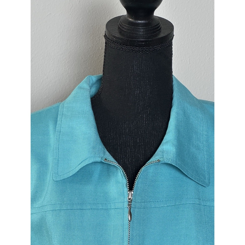 David N Petites Aqua Blue Linen Jacket Zip Up Lightweight Size (14) (See below) - Picture 9 of 16